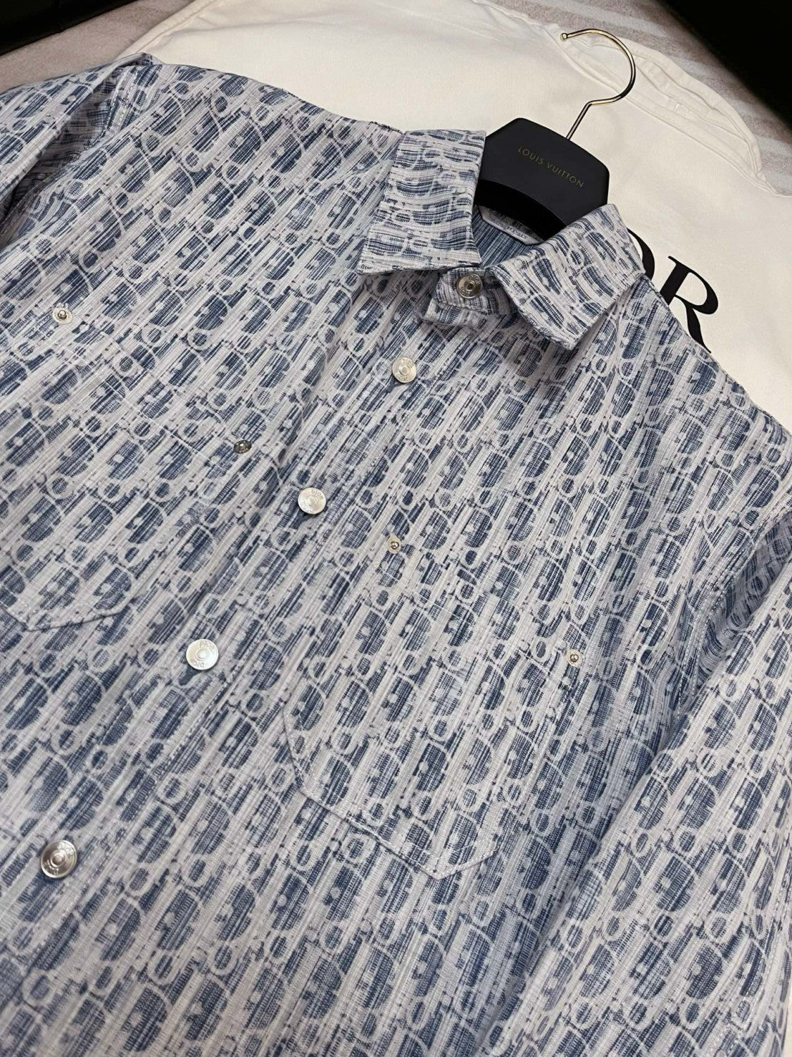 Dior Men's Spring/Autumn Alphabet Print Single-Breasted Long-Sleeved Denim Shirt #77785