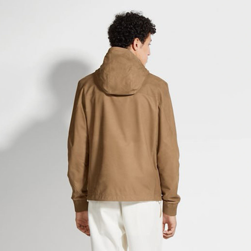 Ermenegildo Zegna Men's Spring And Autumn Reversible Leather Coat Zip Hooded Jacket Pure Colour Temperament Comfortable Leather Jacket Ngvp #1592