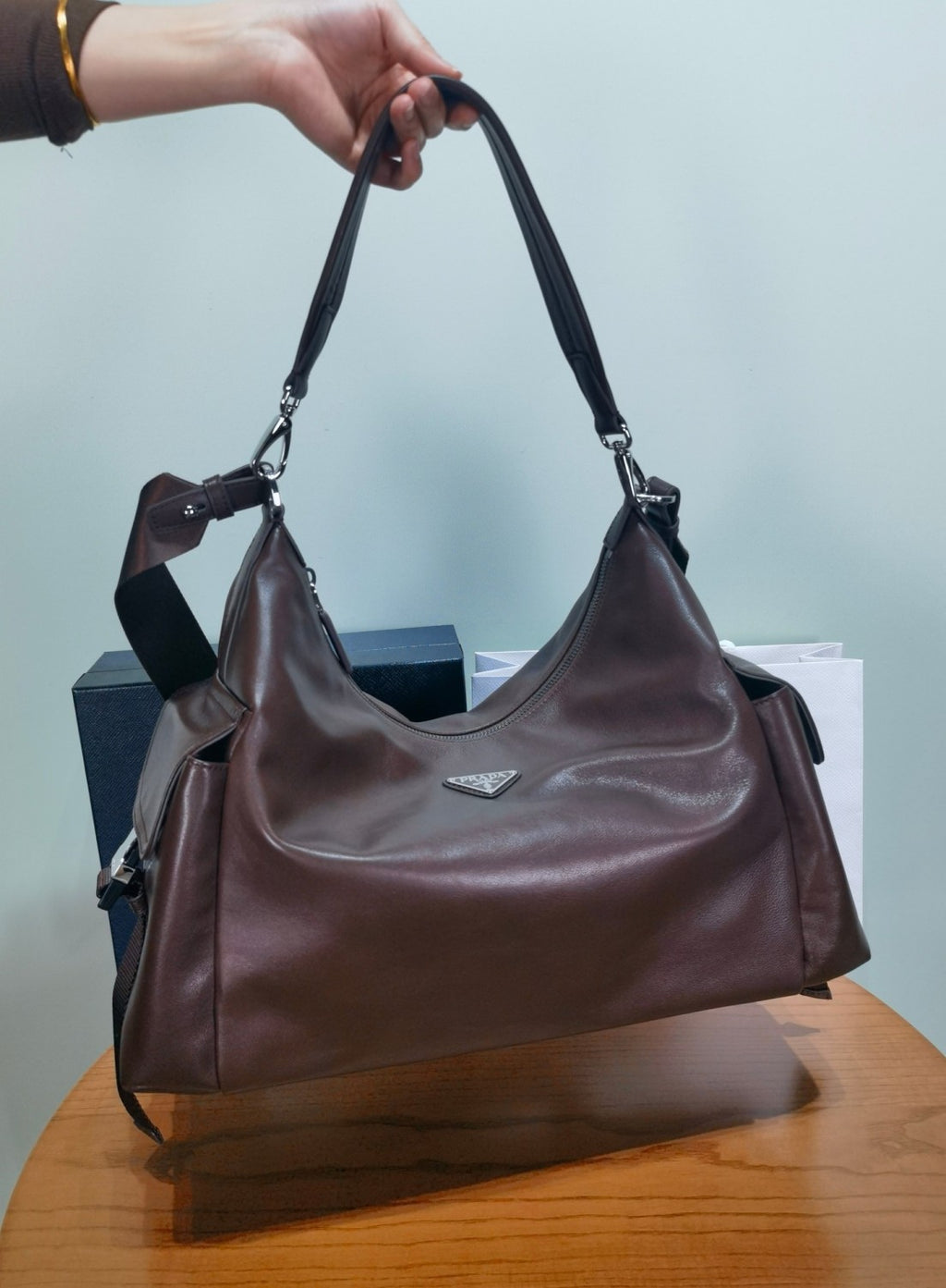 Prada Brown Leather Explore Shoulder Bag #379558