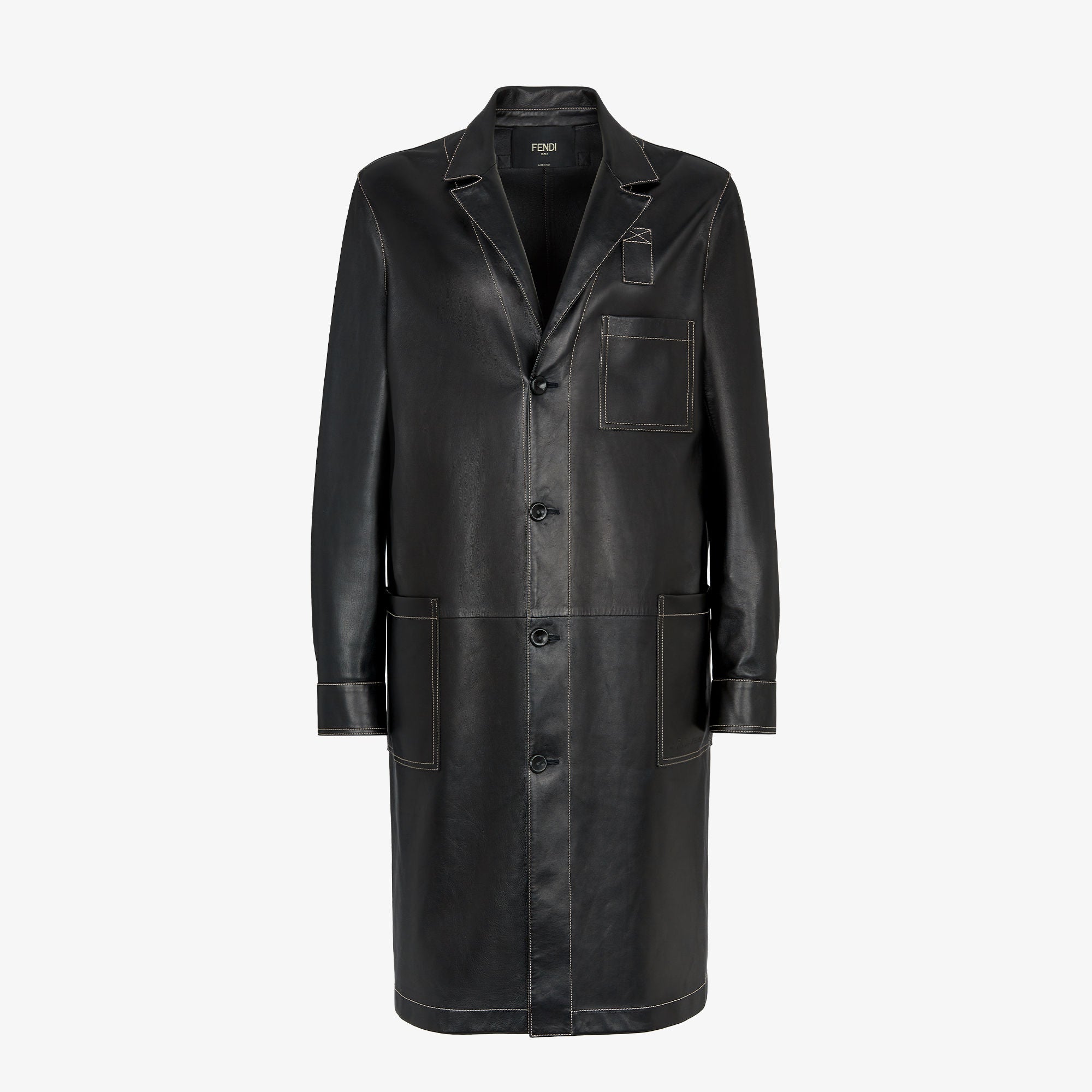 Fendi Men's Fall And Winter Black Long Sheepskin Jacket Fashion Bright Line Retro Single-breasted Luxury Leisure Jacket Coat Ngvp #8948