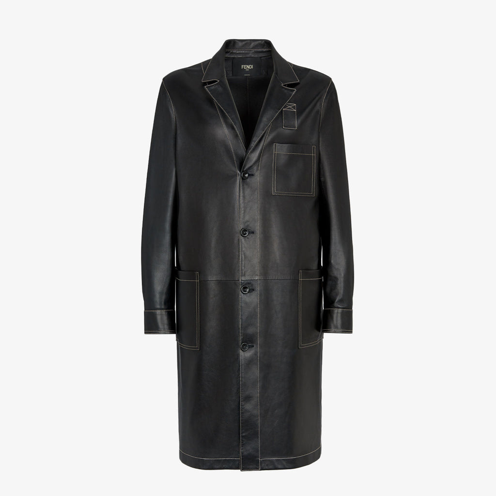 Fendi Men's Fall And Winter Black Long Sheepskin Jacket Fashion Bright Line Retro Single-breasted Luxury Leisure Jacket Coat Ngvp #8948