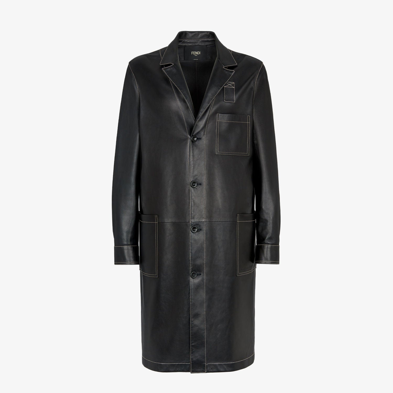 Fendi Men's Fall And Winter Black Long Sheepskin Jacket Fashion Bright Line Retro Single-breasted Luxury Leisure Jacket Coat Ngvp #8948