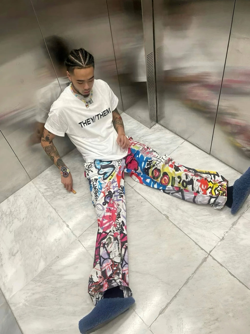 Vetements Men's Spring And Summer Digital Print Graffiti Wide-leg Pants Beenslackin The Same Opium Yvl Style High Street Trend Casual Pants Ngvp #2445