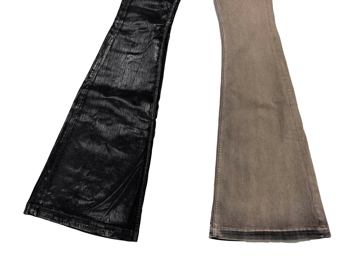 Rick Owens Men's Spring and Autumn Old Wash Splicing Coating Wax Pants Wide Leg Flare Jeans Pants #76795