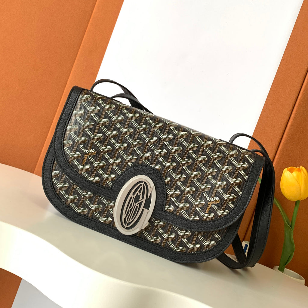 GOYARD Men's and Women's Old Flower Full Print Adjustable Shoulder Strap Canvas Patchwork Leather Flap Messenger Bag Shoulder Crossbody Bags #75318
