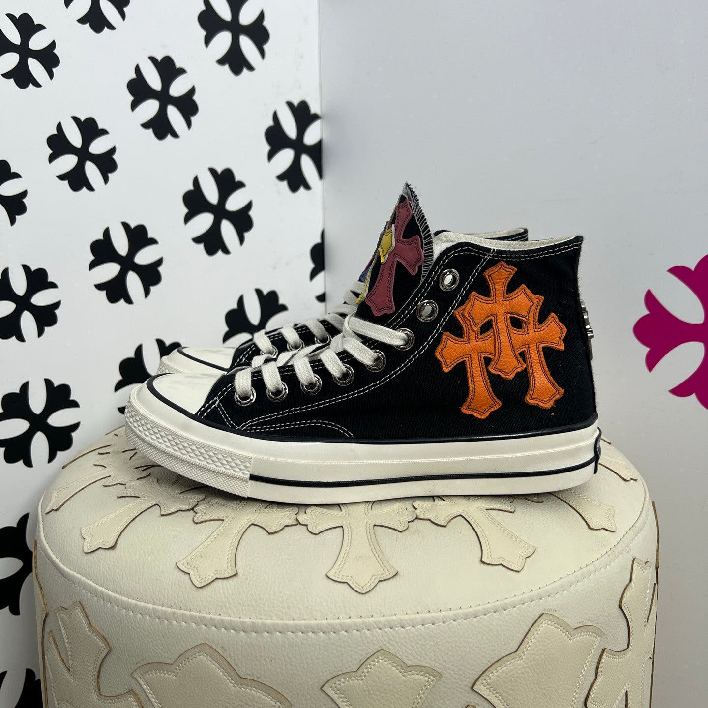 Chrome Hearts x Converse Men's And Women's Spring/fall Fashion Casual Round Toe Lace Up Flat High Top Canvas Sneakers Shoes #79323