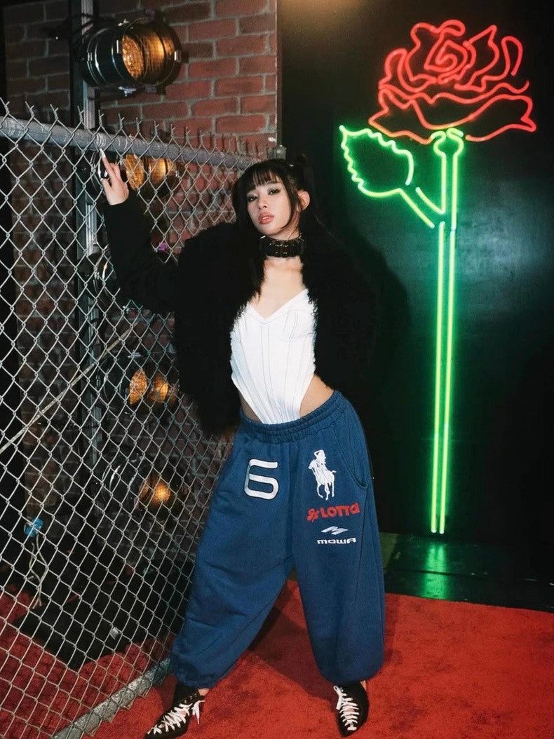Mowalola Atl Opium Yvl Style Angel War Horse Embroidered Baggy Loose Wide Leg Sweatpants Men's Spring And Fall Fashion Pants #81432