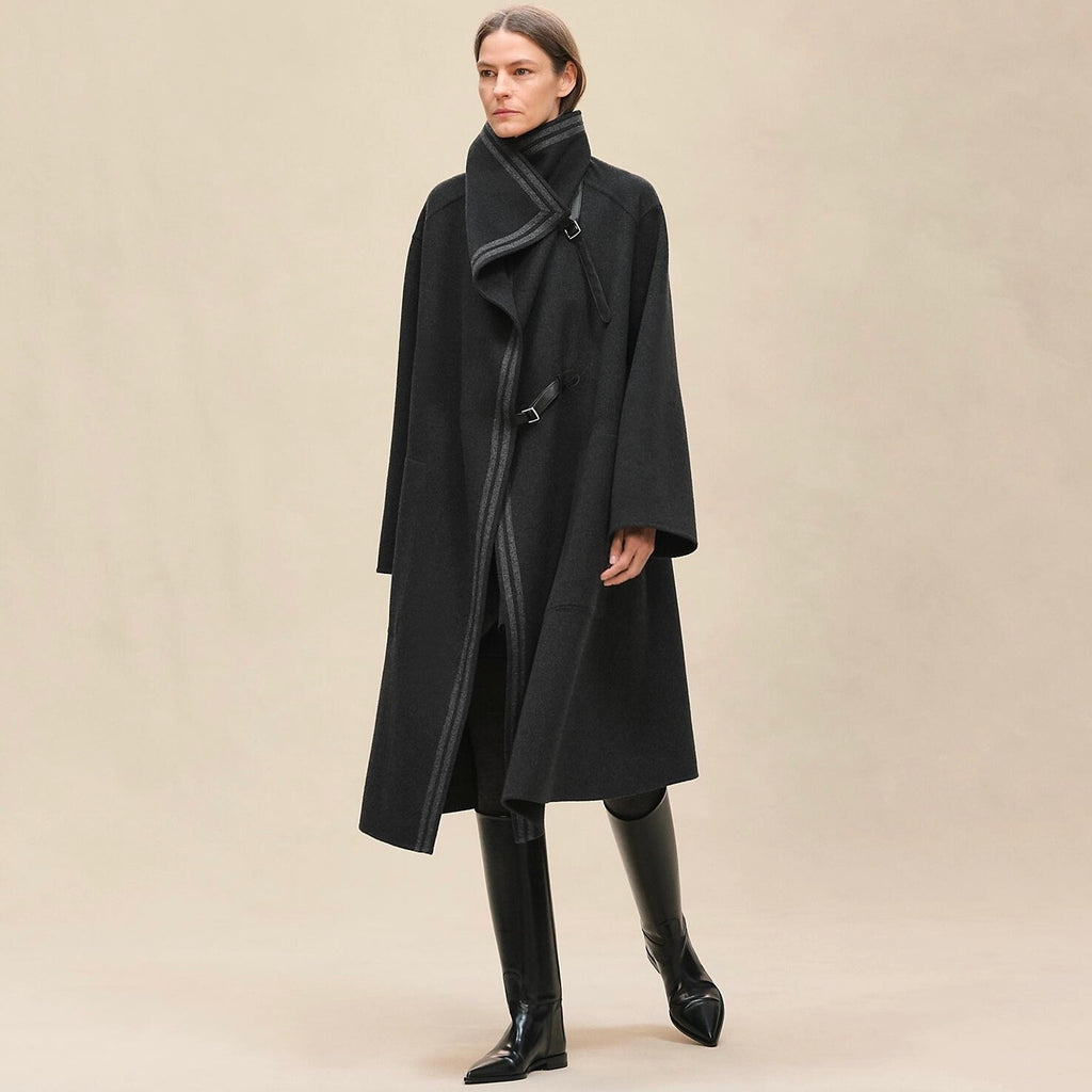 Hermes Men's And Women's Reversible Double-Faced Wool-Cashmere Blend Stand Collar Long Coat Jacket Ngvp #2578