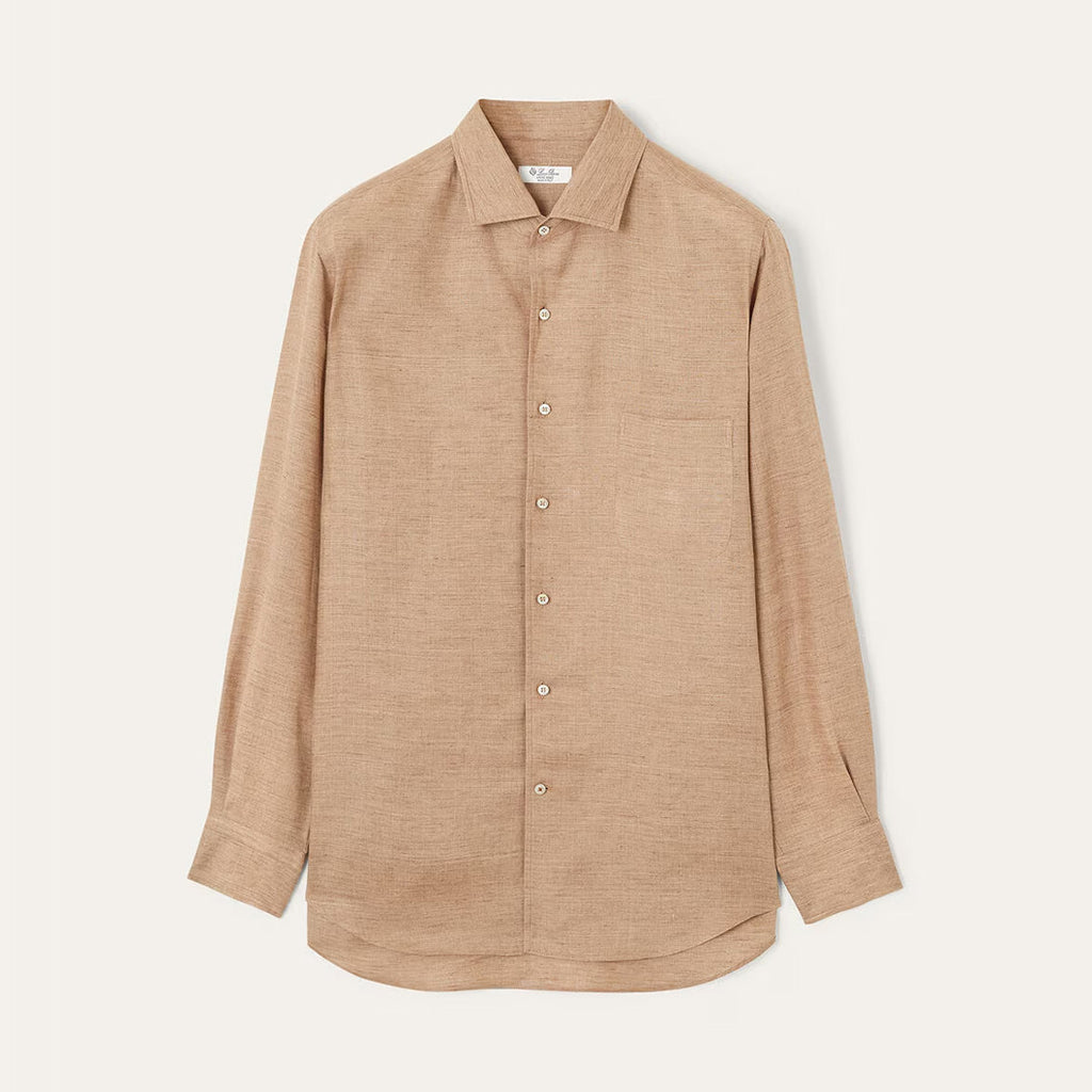 Loro Piana Men's Spring And Summer Solid Color André Shirt Lapel Single-breasted Linen Shirt Ngvp #7962