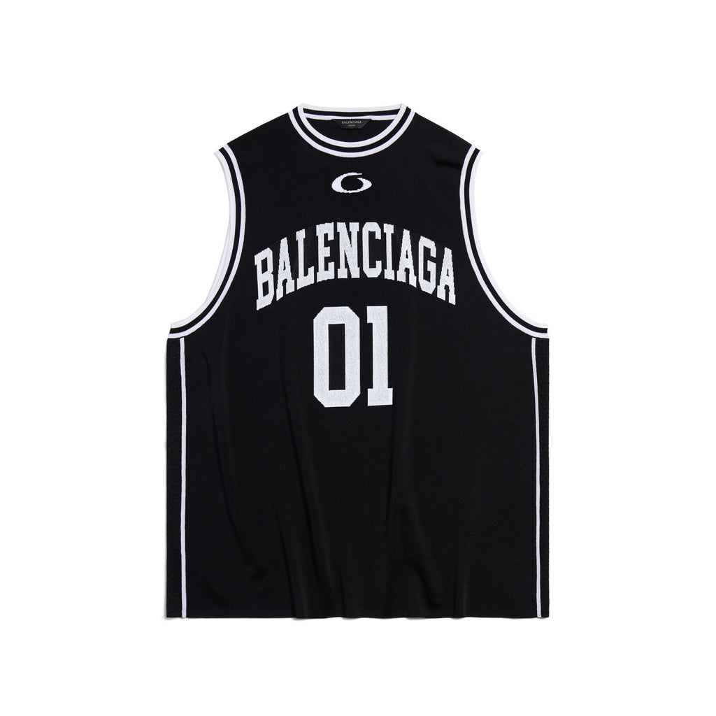 Balenciaga Men's Summer Basketball Series Black and White Jacquard Sports Knit Tank Top Casual Athletic Shorts Set Suit #76417