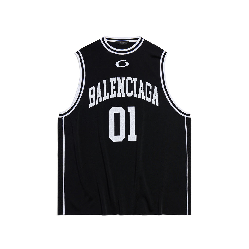 Balenciaga Men's Summer Basketball Series Black and White Jacquard Sports Knit Tank Top Casual Athletic Shorts Set Suit #76417