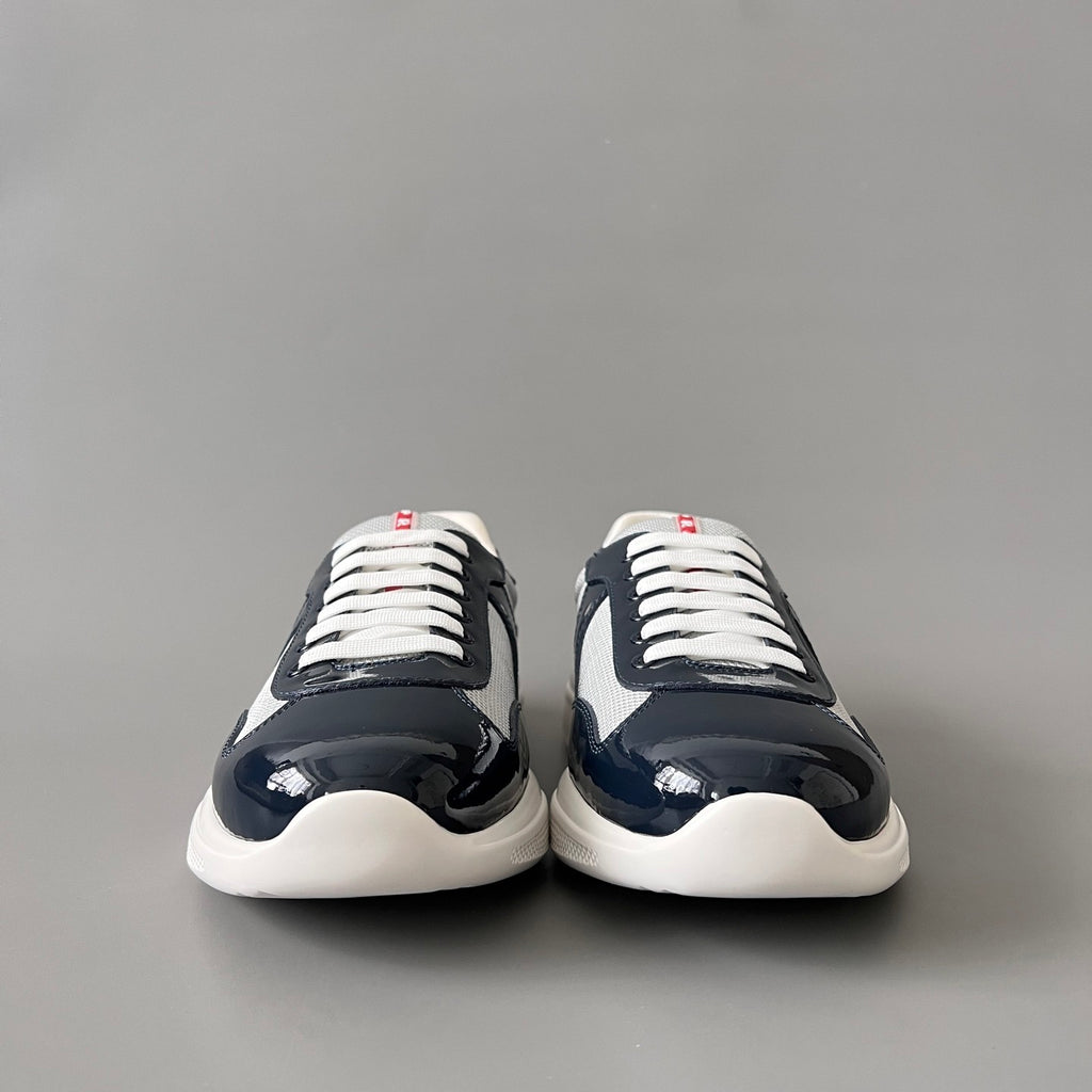 PRADA Black silver Patent Leather And Technical Fabric Prada America s Cup Sneakers #334570