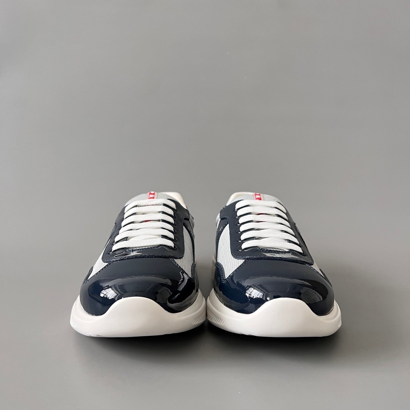 PRADA Black silver Patent Leather And Technical Fabric Prada America s Cup Sneakers #334570