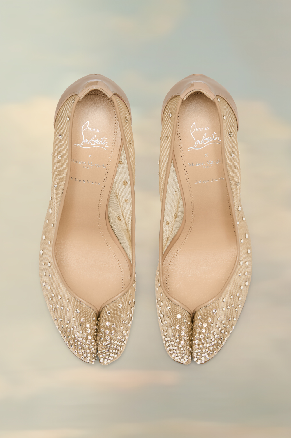 Christian Louboutin X Maison Margiela Women's Bridiela Una Strass High Heels Spring Summer Autumn Round Toe Calfskin Pure Color Split Toe Fine Heel 10cm High Heeled Single Shoes Ngvp #1546