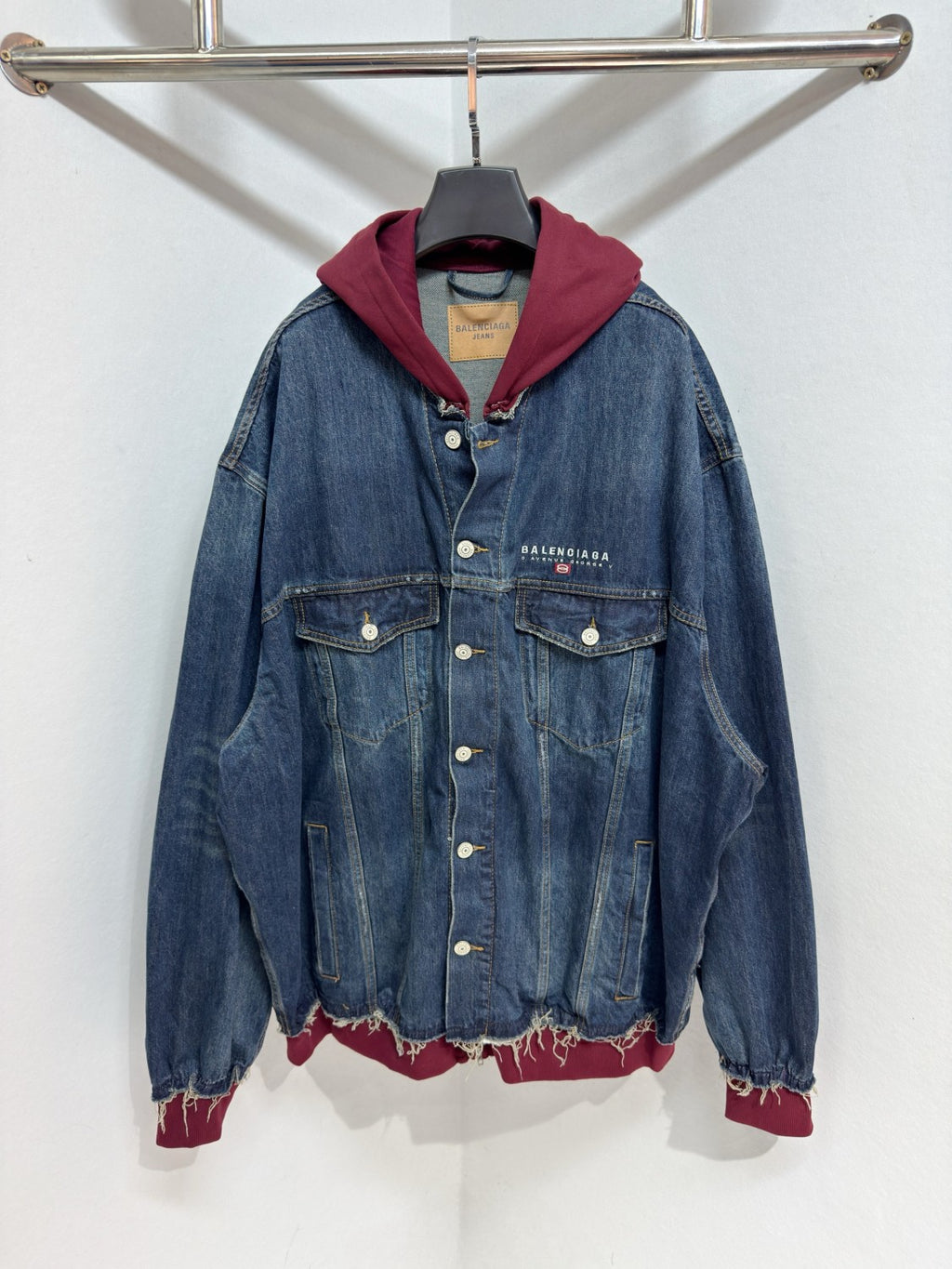 Balenciaga PATCHED  Men's And Women's  Spring/Fall Fashion Contrast Color Hooded Single Breasted Button-Up Embroidered Denim Jacket #78995