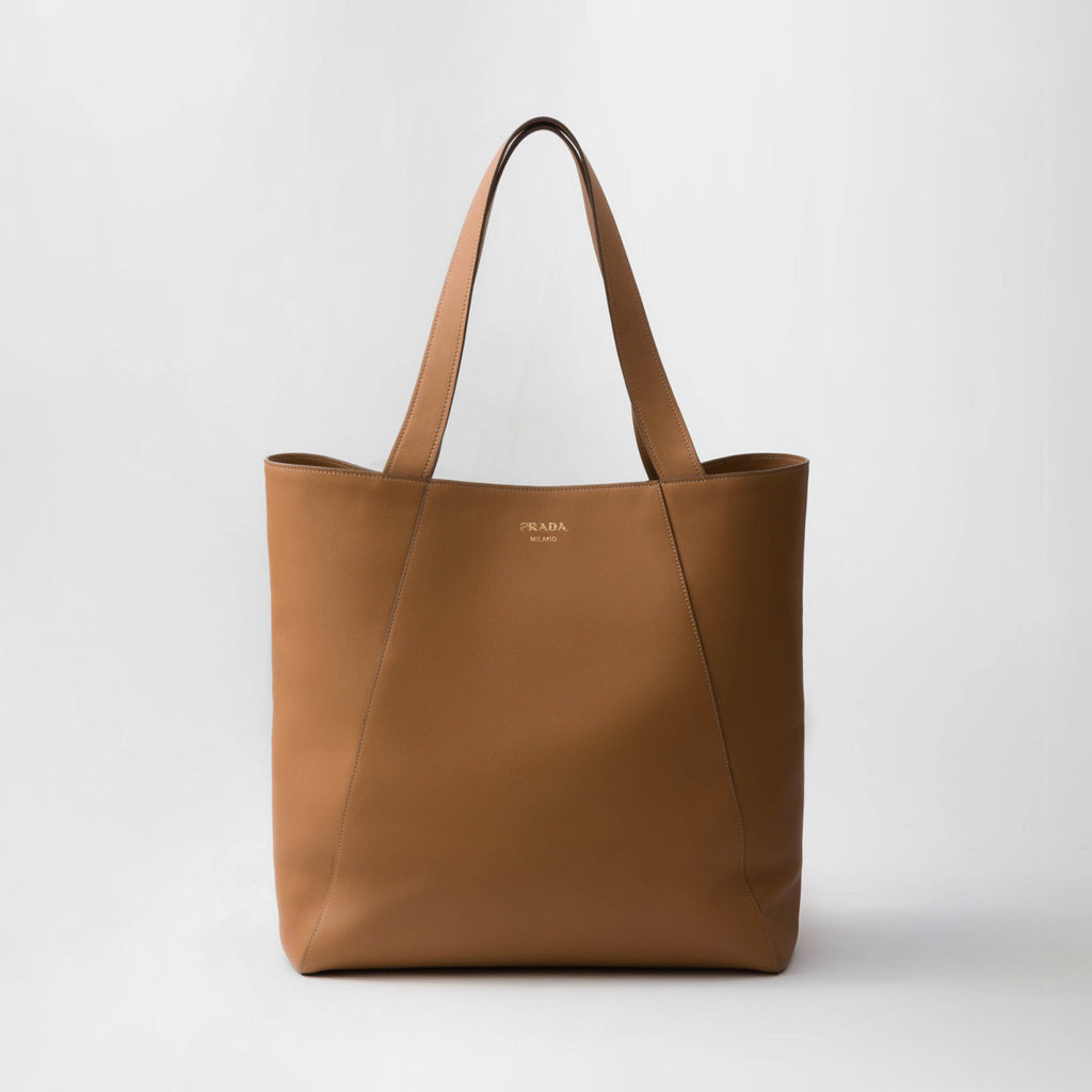 Prada Men's Letter Logo Printed Solid Color Leather Shopping Bag Shoulder Tote Bags #75222