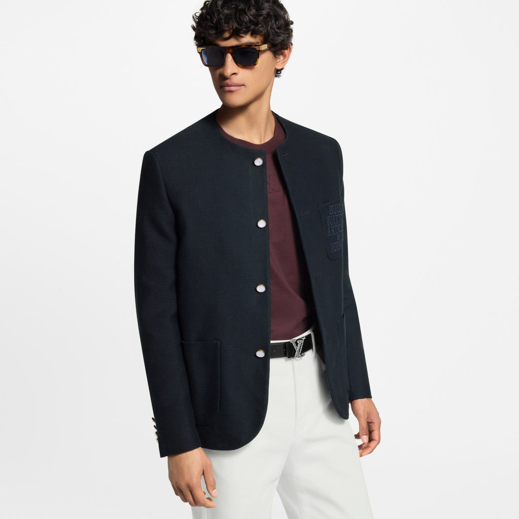 Louis Vuitton Men's Spring/Fall Solid Color Classic Casual Cotton Letter Embroidered Logo Collarless Single Breasted Long Sleeved Jacket #78269