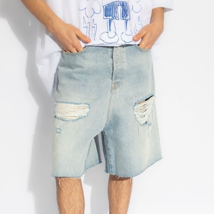 Vetements Men's And Women's Spring/summer Cotton Washed Distressed Denim Shorts With Zipper Loose Wide Leg Jeans Pants Ngvp #8521