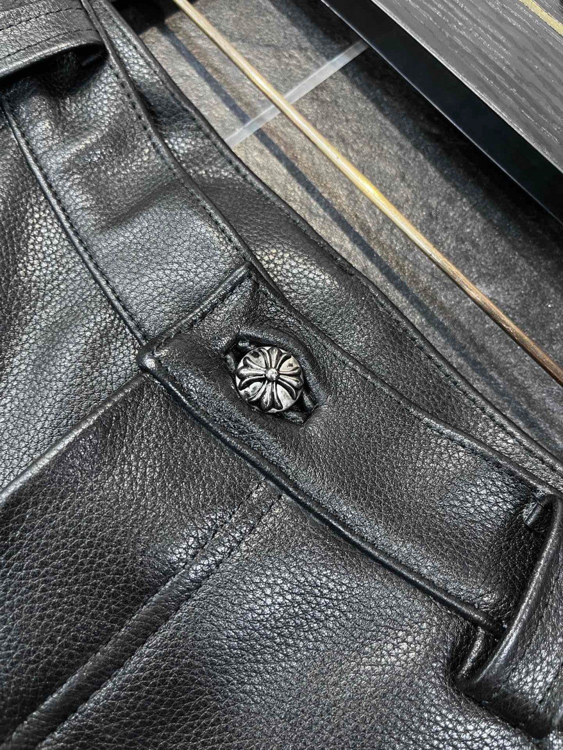Chrome Hearts Men's And Women's Autumn/Winter Fashion Casual Pants With Dust Bag Plain Color Calfskin Leather Pants #78266
