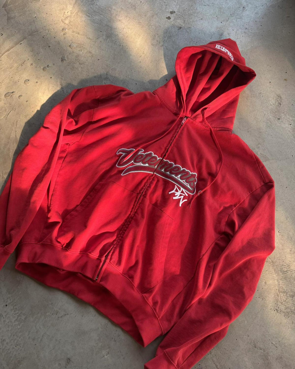 Vetements Men's Red Retro High Street Zip Printed Pullover Hoodie Short Sweatshirt Fashion Spring And Autumn Trend Loose Sweatshirt Jacket #71855