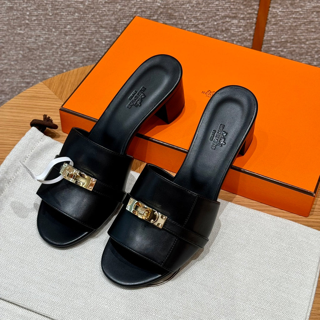 Hermes Women's Summer Fashion Casual Round Toe Chunky Heel Leather Gigi Kelly High Heel Sandals Shoes #78798