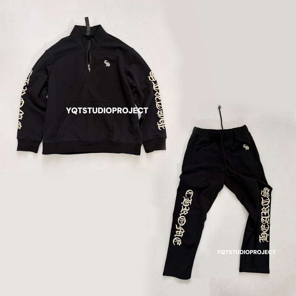 Chrome Hearts Men's And Women's Spring/Fall Fashion Casual Solid Color Collared Half-Zip Sweatshirt Solid Color Relaxed Wide Leg Pants Suit Set #79526