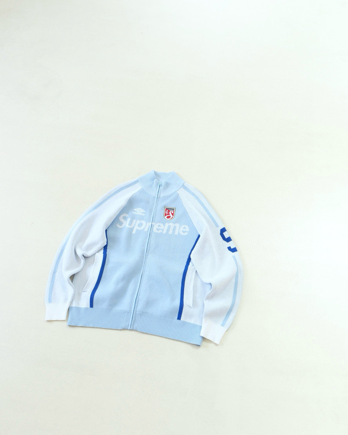 Supreme X UMBRO ZIP UP SWEATER Men's And Women's Spring And Summer Color-blocked Long-sleeved Knit Sweater With Embroidered Logo On The Chest Jacket And Casual Drawstring Shorts Set Suit #77888