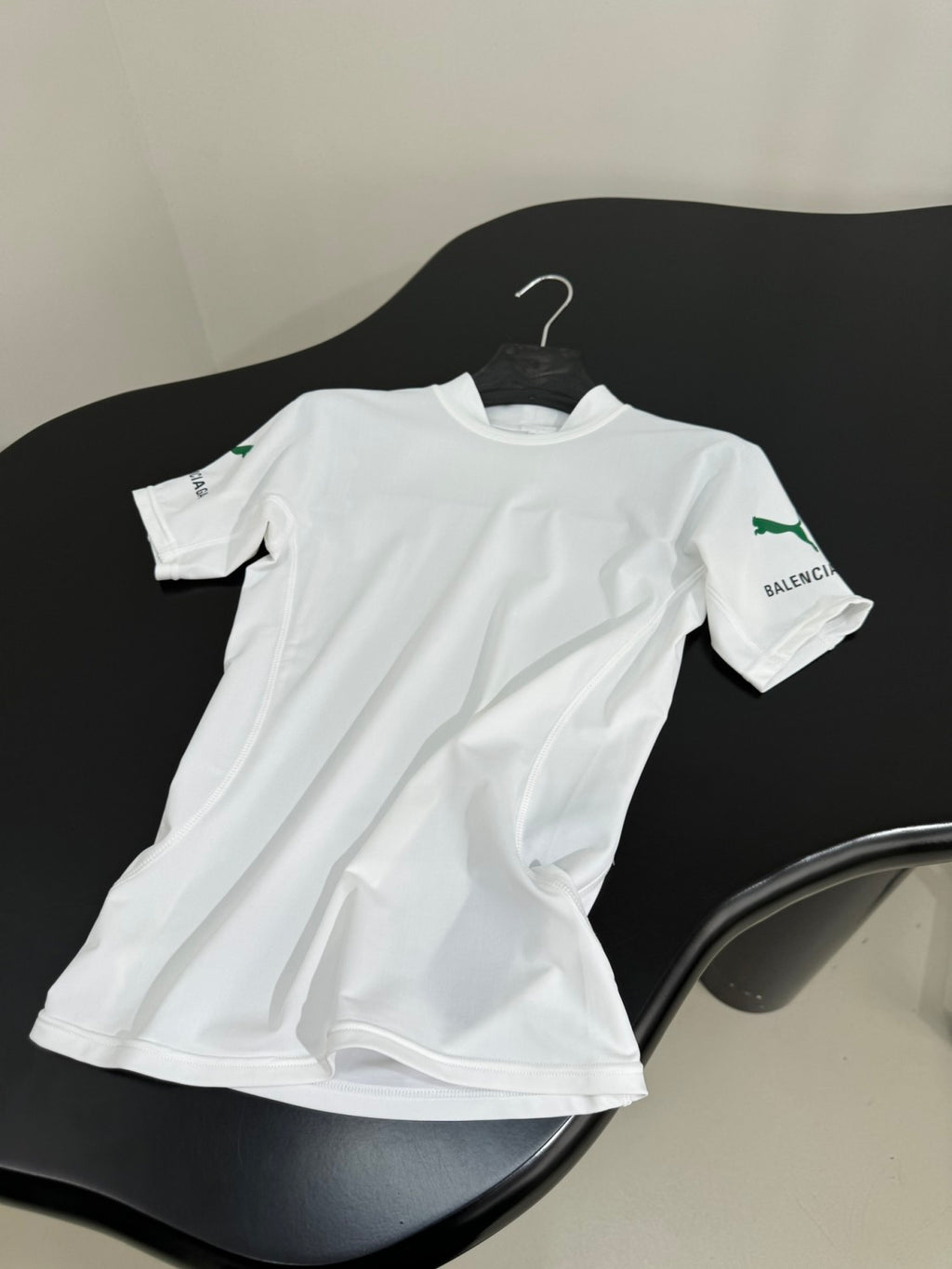 Balenciaga x PUMA Women's and Men's CAT Print White Technical Stretch Fabric Fitted T-shirt #333096