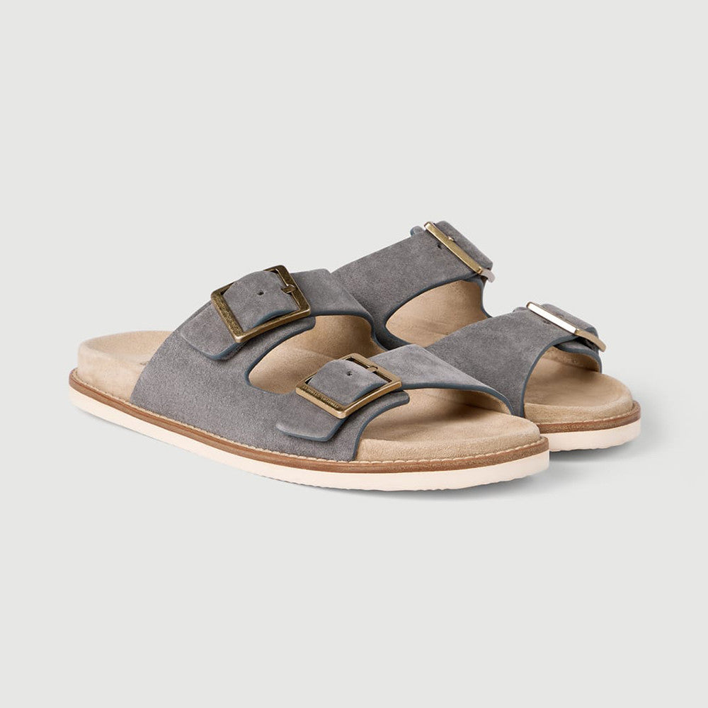 Brunello Cucinelli Suede slides with buckles for Man in Hazelnut