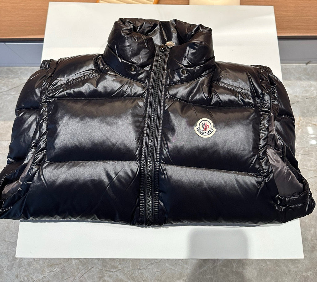 Moncler Men's Winter Black Solid Colour Logo Label Zip Hooded Down Short Waistcoat Vest #97646