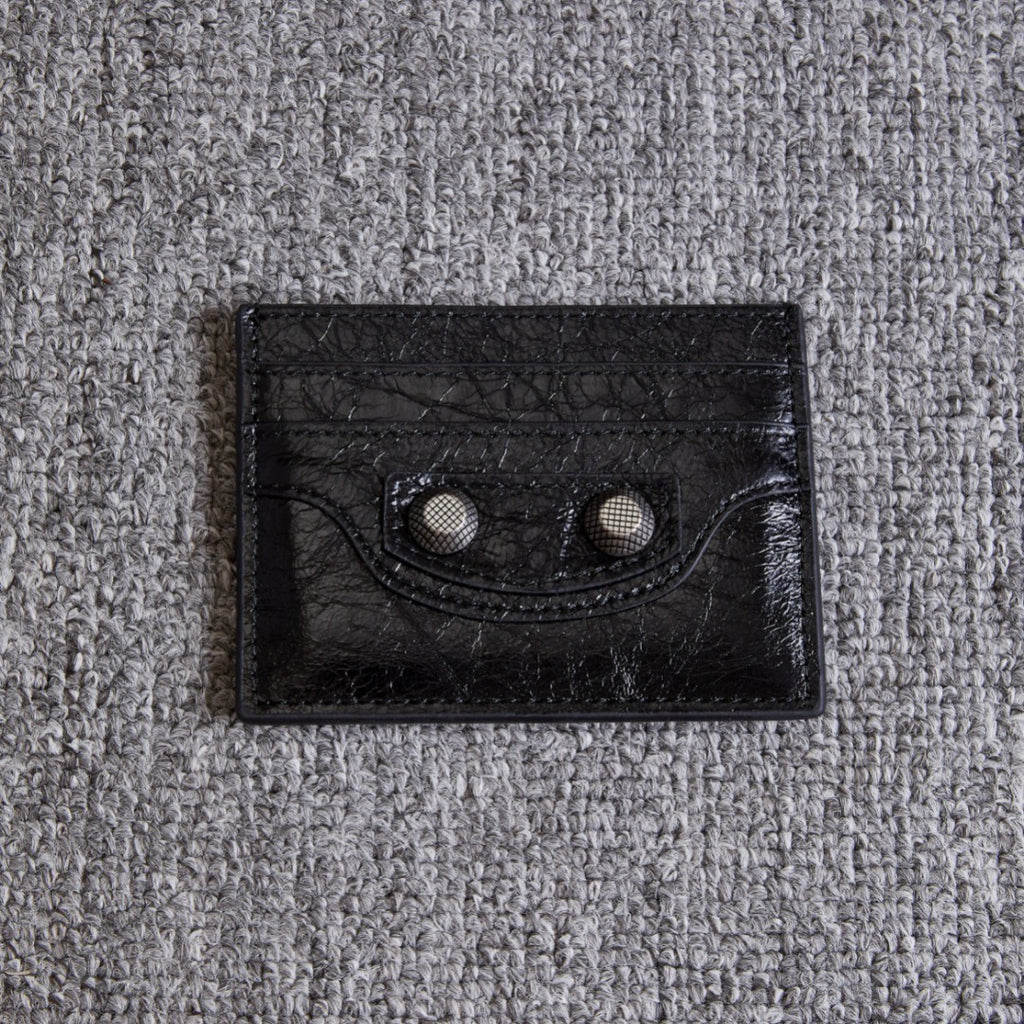 Balenciaga Le Cagole Distressed Silver Metal Accessory Logo Wallet Fine Grain Leather Card Holder Card Case Women's Black Bag Bags 764332210KR1000 Ngvp #1995