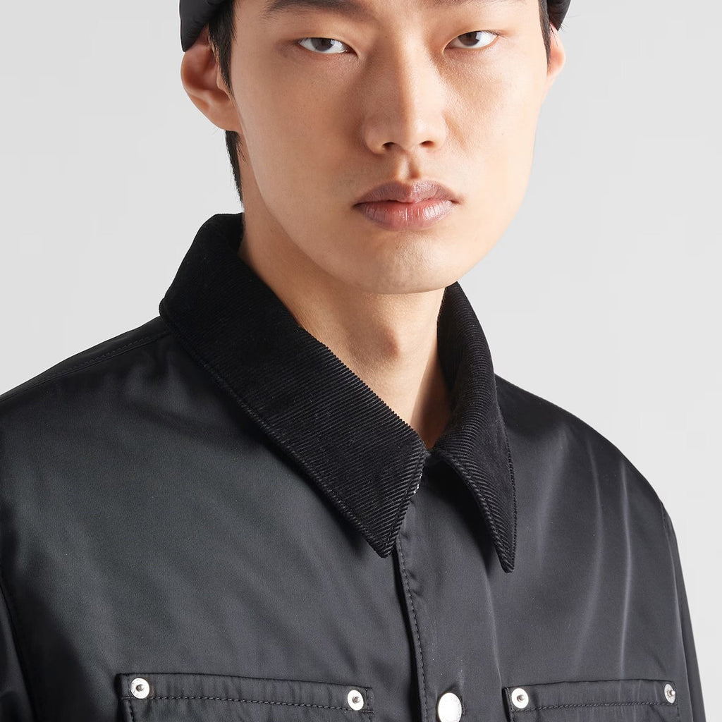 Prada Men's Spring and Fall Fashion Black Casual Lapel Multi-Pocket Long Sleeve Re-Nylon Drawstring Jacket #98711