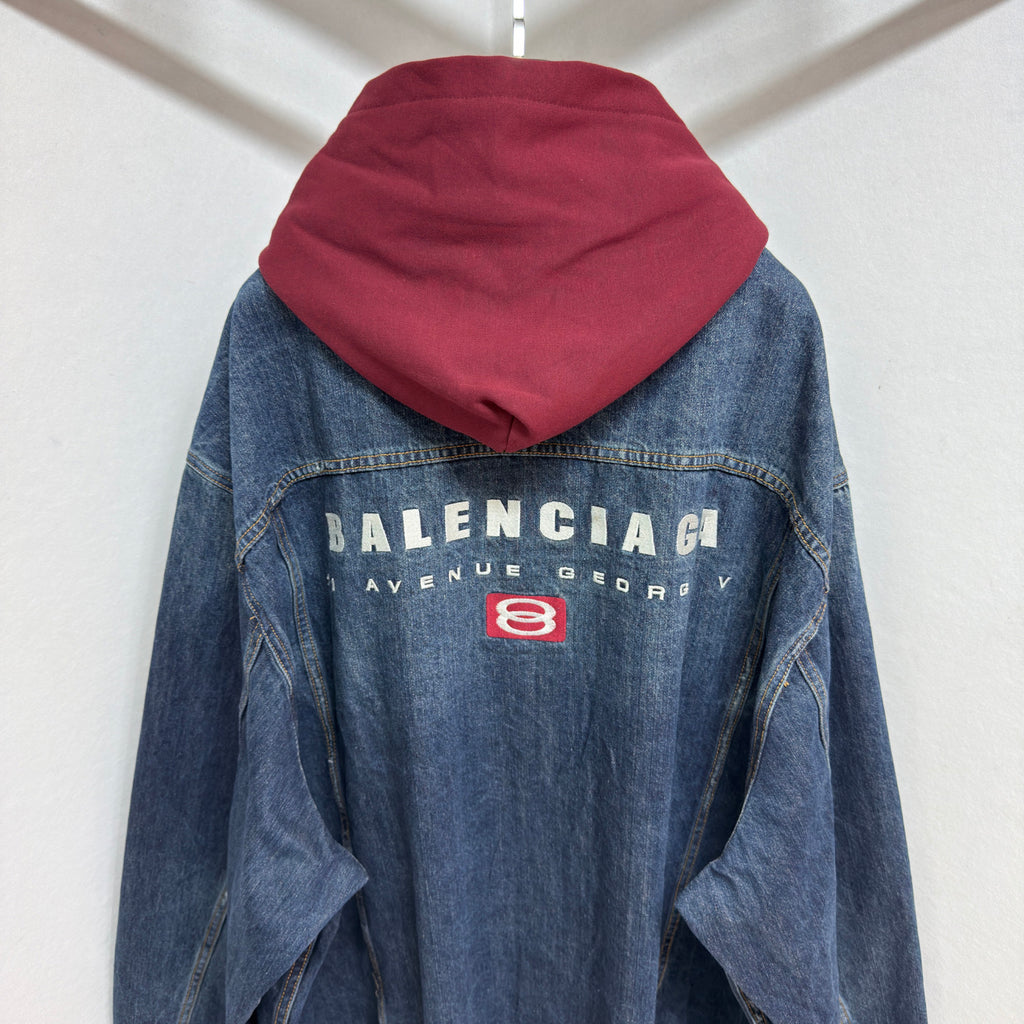 Balenciaga PATCHED  Men's And Women's  Spring/Fall Fashion Contrast Color Hooded Single Breasted Button-Up Embroidered Denim Jacket #78995