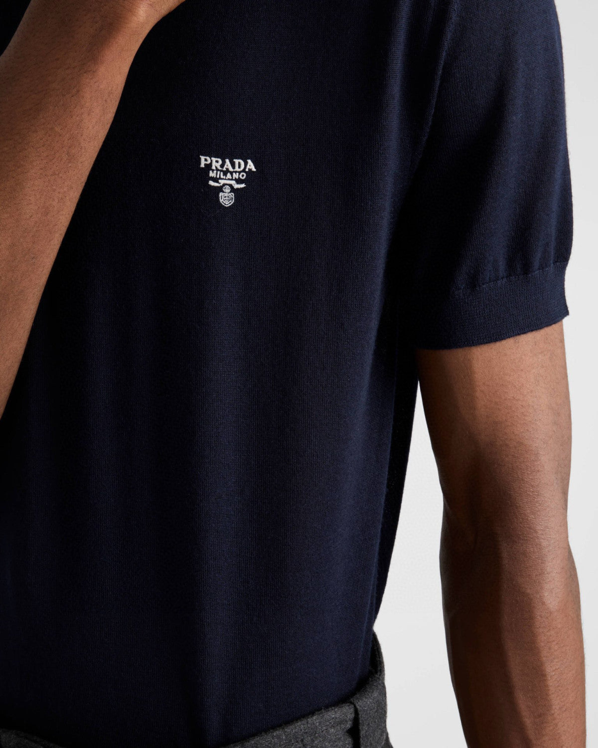 Prada Men's Summer Solid Color Logo Embroidery Knitted Cashmere Short Sleeve Polo Shirt T-Shirt #74954