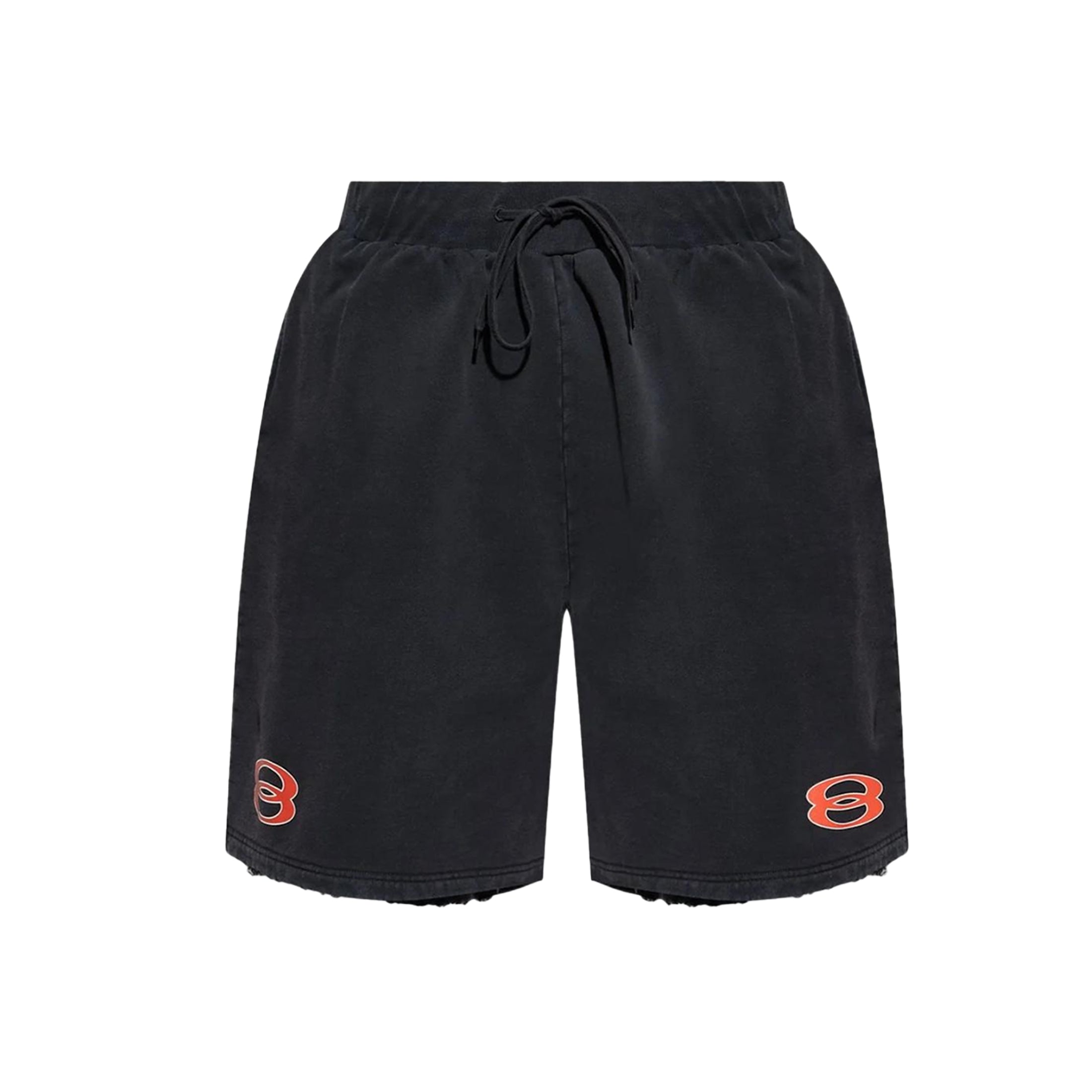Balenciaga Men's Summer Sponsor Logos Faded Washed Black Silhouette T-shirt Straight Drawstring Casual Shorts Suit Set #81248