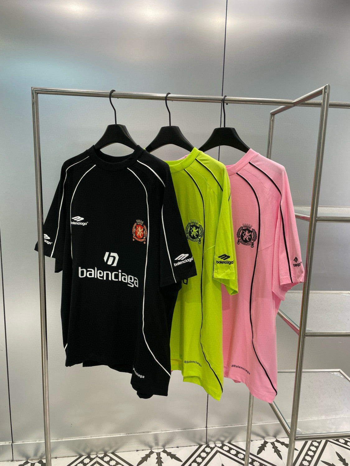 Balenciaga Men's and Women's Solid Color Logo Round Neck Casual Short Sleeve Manchester United Soccer T-Shirt #97973