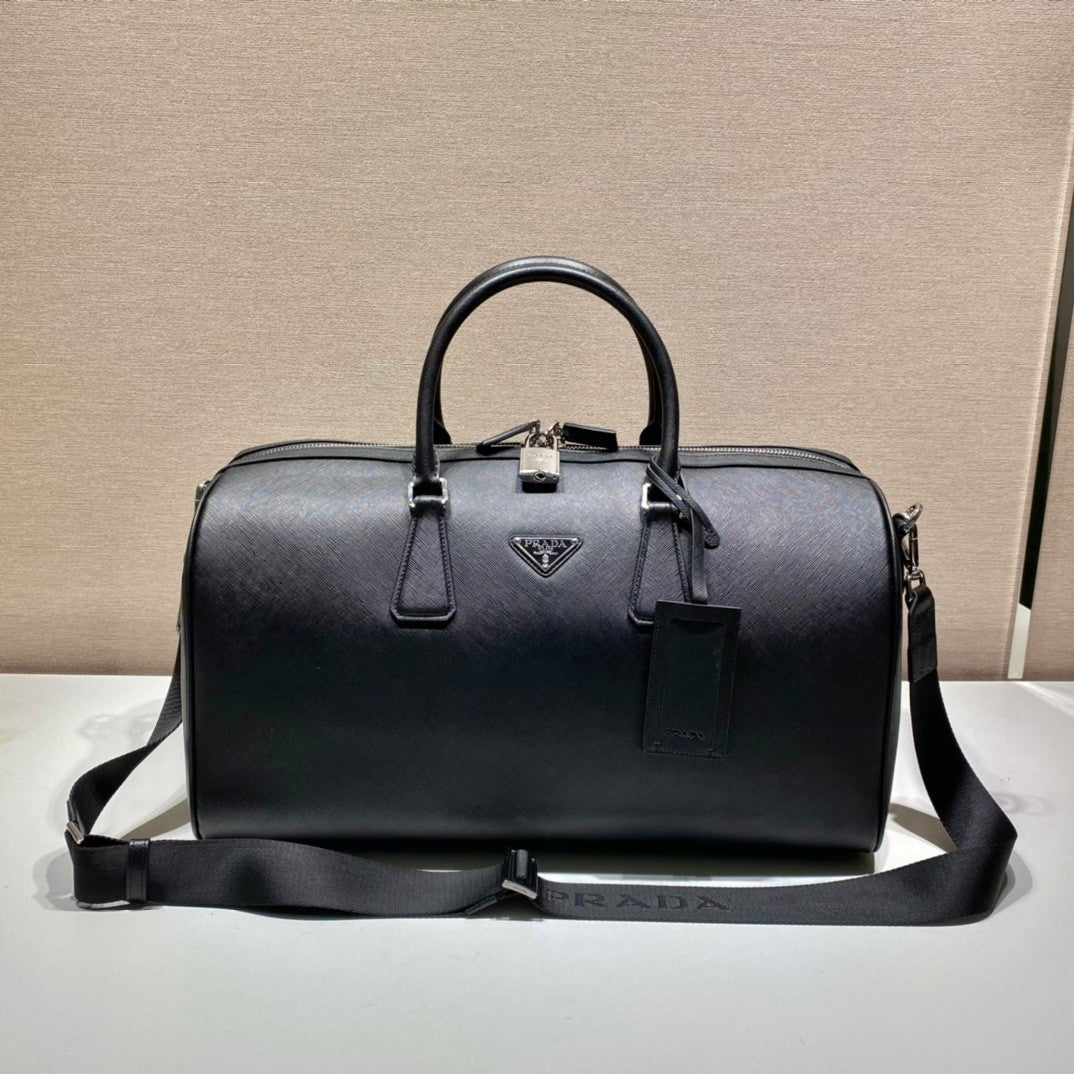 PRADA Black Saffiano Leather Travel Bag #379101
