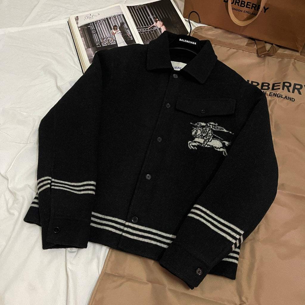 Burberry Men's Spring/Autumn Solid Color Fashionable Simple Striped Print Pattern Pointed Collar Single Breasted Long Sleeved Jacket #78165