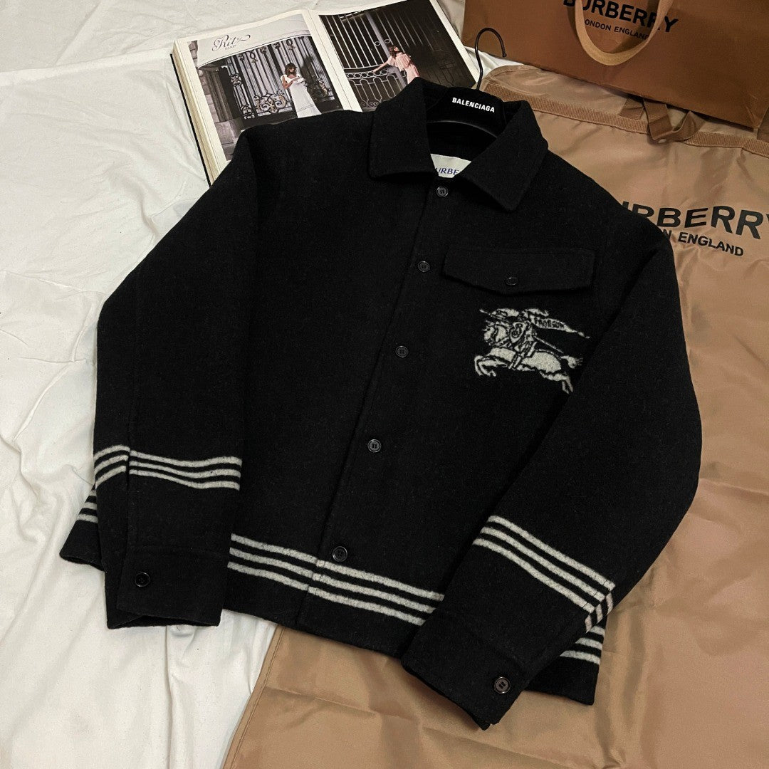 Burberry Men's Spring/Autumn Solid Color Fashionable Simple Striped Print Pattern Pointed Collar Single Breasted Long Sleeved Jacket #78165