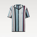 Louis Vuitton Men's Summer Embroidered Logo Stripe Crochet Single Breasted Short Sleeve Shirt Casual Lace Up Shorts Suit Set #81258