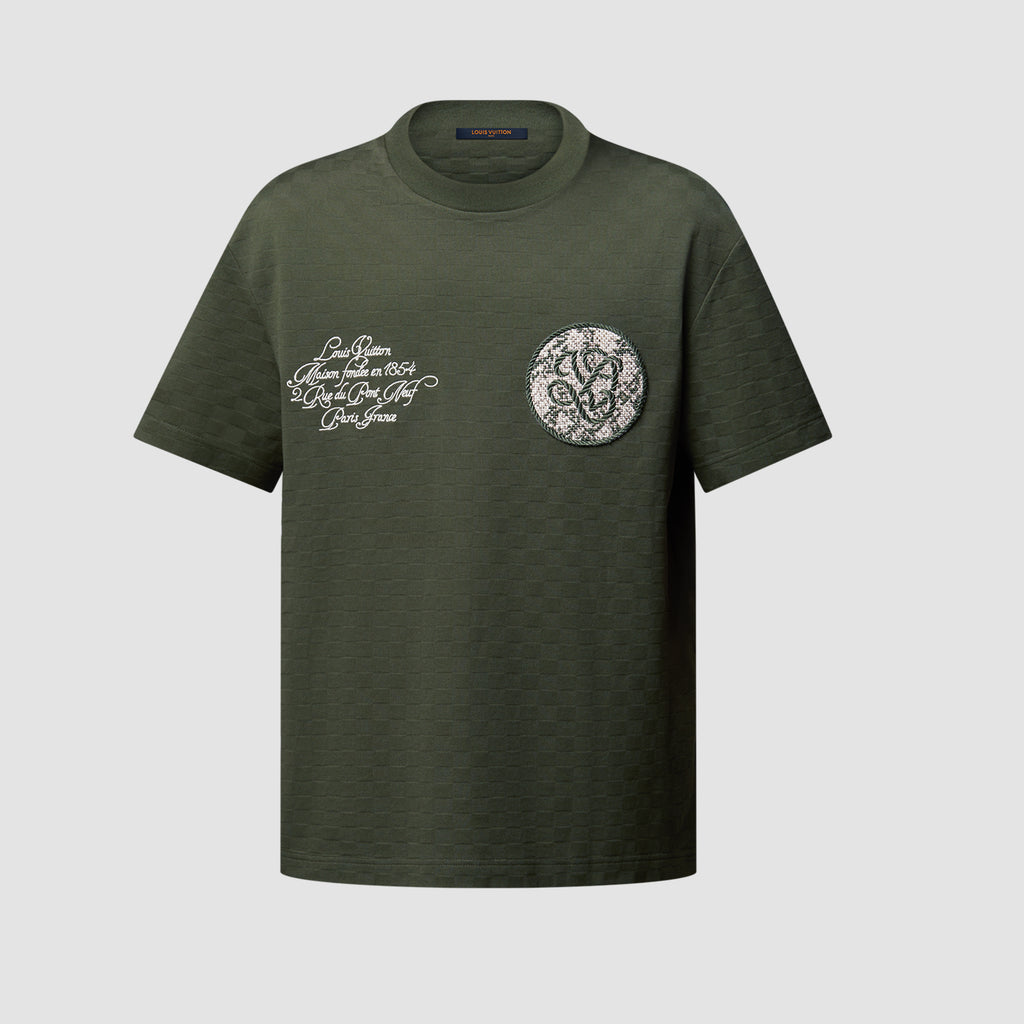 Louis Vuitton Men's Summer Damier Pique Short Sleeve Round Neck Cotton Jacquard Embroidery Straight T-Shirt #71825