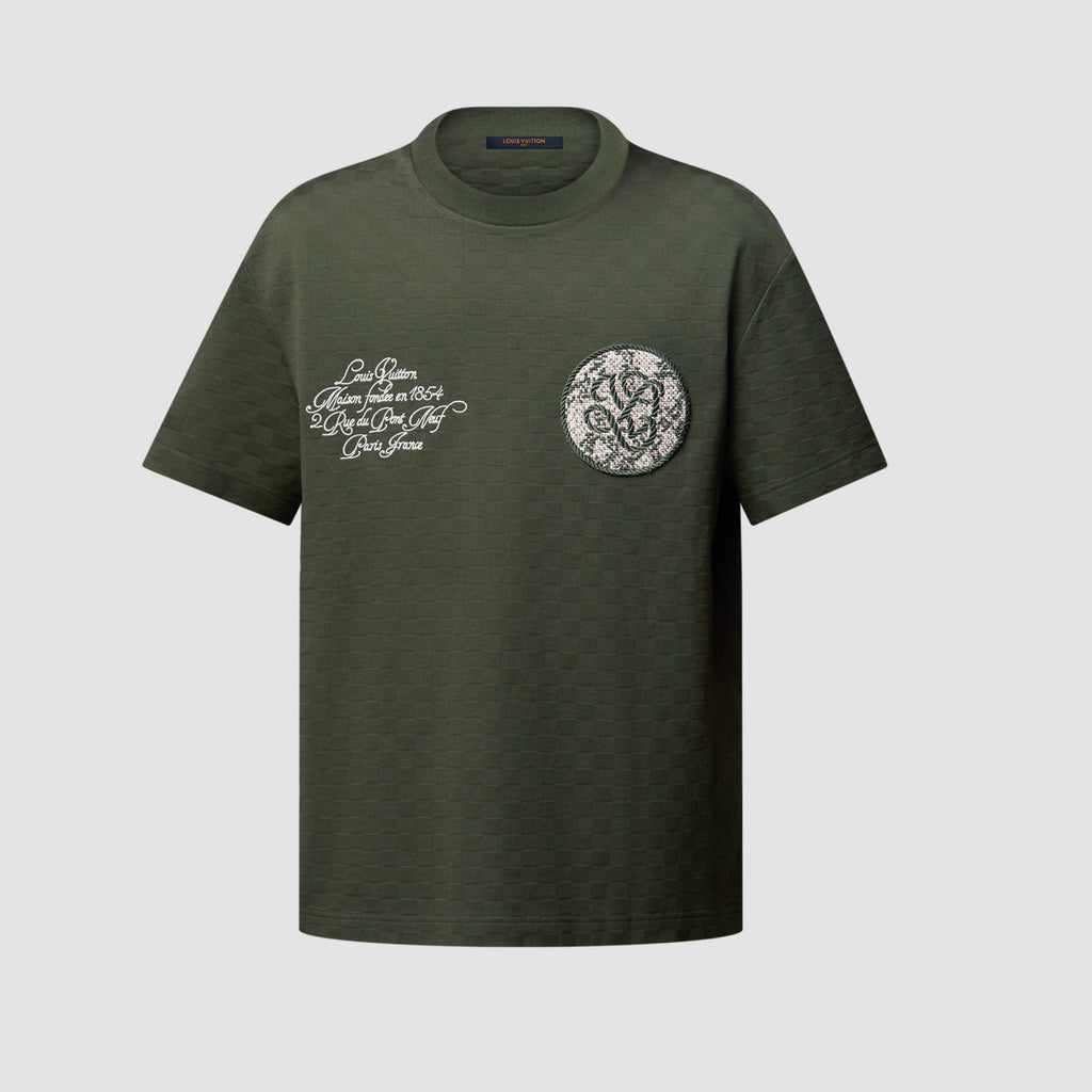 Louis Vuitton Men's Summer Damier Pique Short Sleeve Round Neck Cotton Jacquard Embroidery Straight T-Shirt #71825