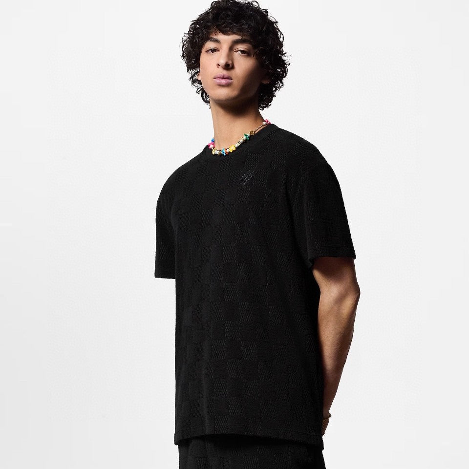 Louis Vuitton Men's Summer Black Embroidered Logo Printed Cotton Short Sleeve T-Shirt Casual Shorts Set Suit #73129