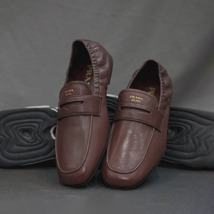 Prada Women's Spring/fall Fashion Casual Leather Round Toe Slip On Loafers Casual Shoes #78369