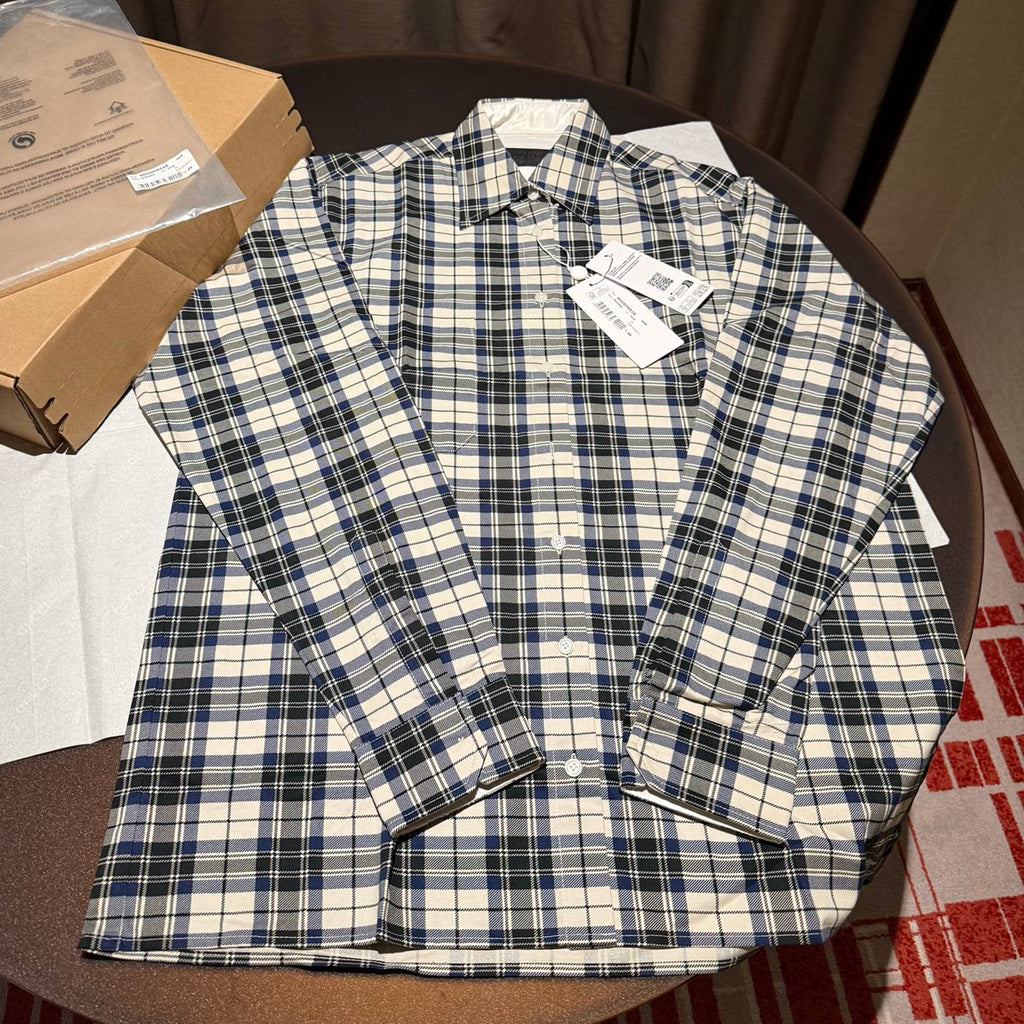 Maison Margiela Men's Spring/Fall Color-Block Checkered Collared Single-Breasted Long-Sleeve Twill Cotton Loose-Fit Shirt Ngvp #2315