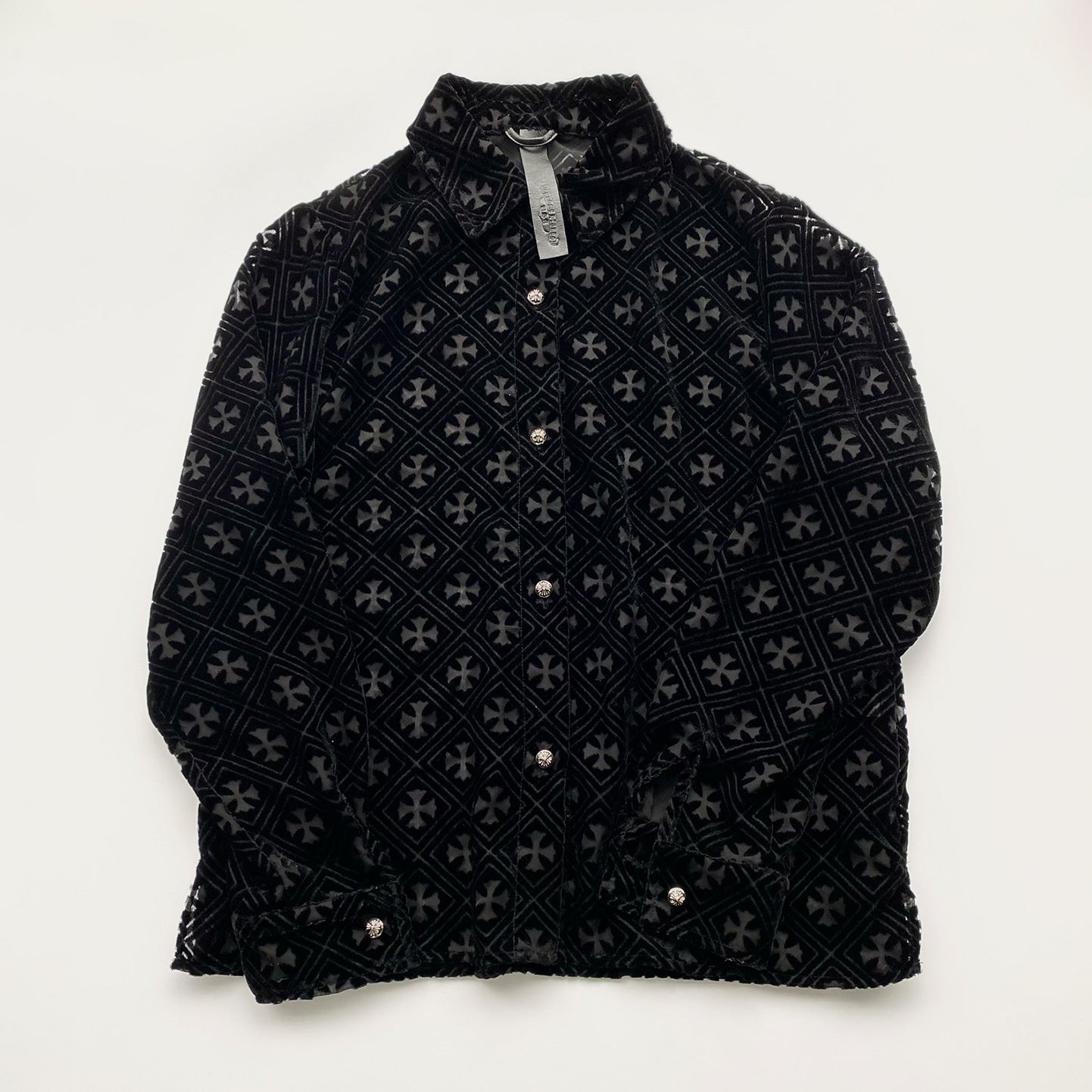 Chrome Hearts Women's Summer Fashion Hollow Cross Black Velvet Single Breasted Long Sleeved Shirt #99825
