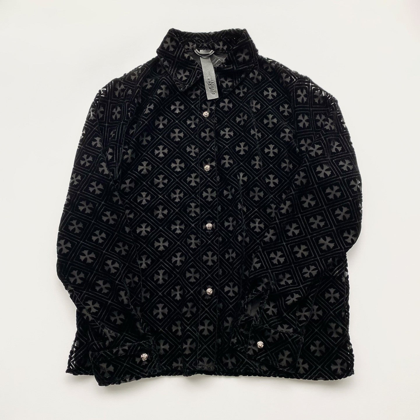 Chrome Hearts Women's Summer Fashion Hollow Cross Black Velvet Single Breasted Long Sleeved Shirt #99825