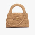 Chanel Mini Shopping Bag Braided Raffia Gold Tone Metal Dark Beige Stylish Knitted Clutch Bag Exquisite Handbag  #82382A