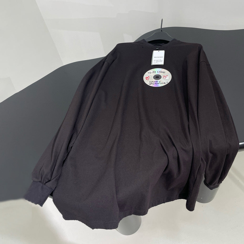 Balenciaga Men's Women's Solid Color TO MY LOVE Graffiti Disc Aged Washed Loose Silhouette Long Sleeve T-Shirt #98315