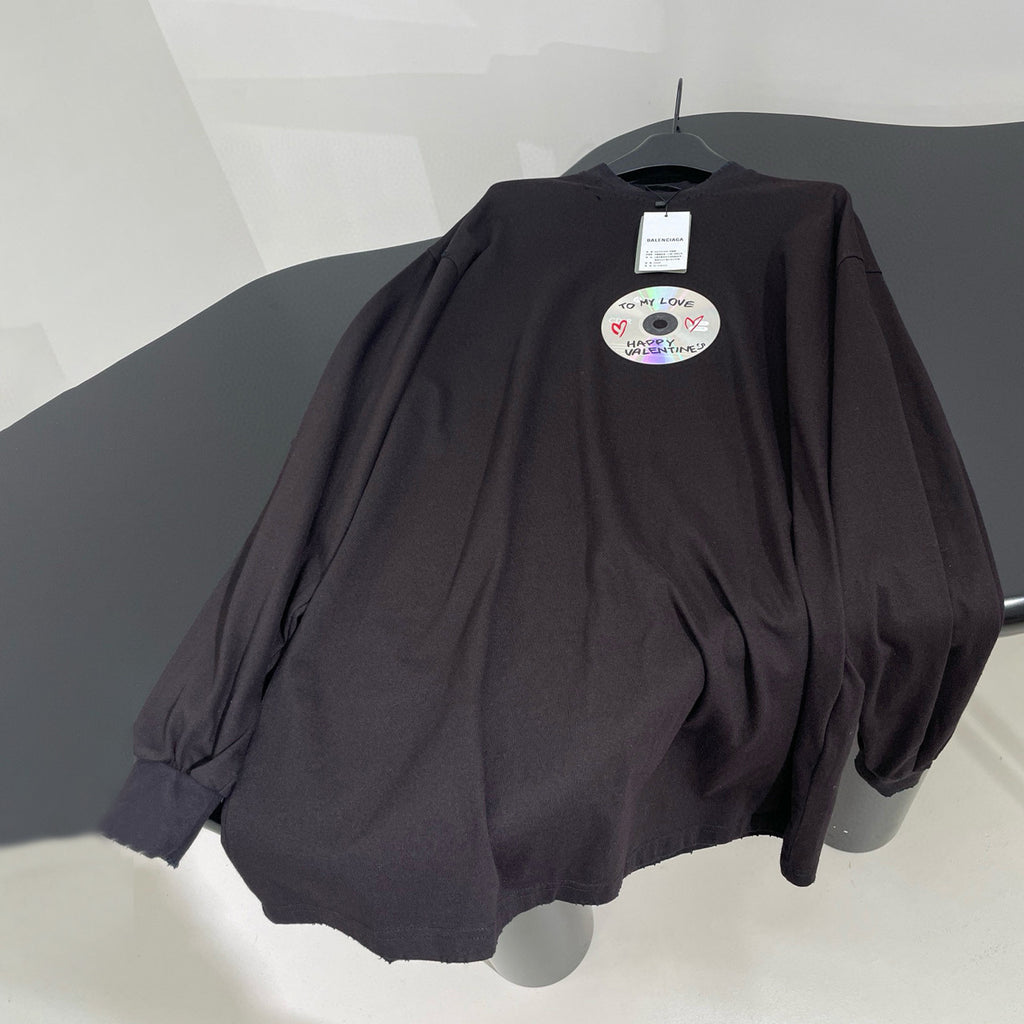 Balenciaga Men's Women's Solid Color TO MY LOVE Graffiti Disc Aged Washed Loose Silhouette Long Sleeve T-Shirt #98315